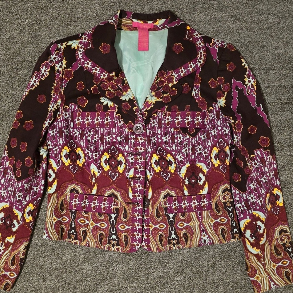 Thalia Sodi Blazer Jacket Paisley Print‎ Button Front Career Coat Large